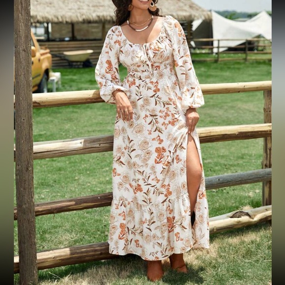 Boho floral print lantern sleeve dress - Picture 2 of 12